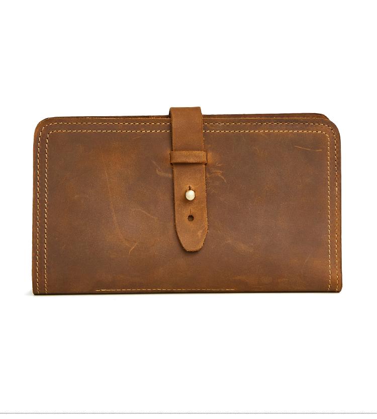 Vintage Bifold Leather Long Wallet for Men with Passport Slot