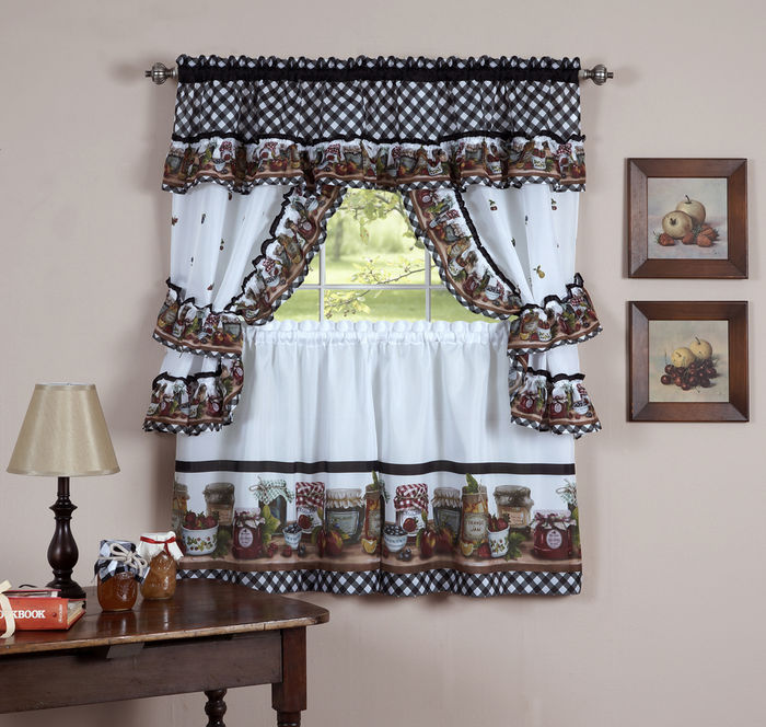 Mason Jars Tier & Swag Kitchen Curtain Cottage Set, 57x36 & 57x30 Inches
