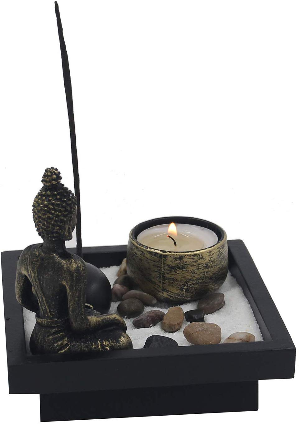 Mini Zen Garden Buddha Statue Candle and Incense Holder Complete Set