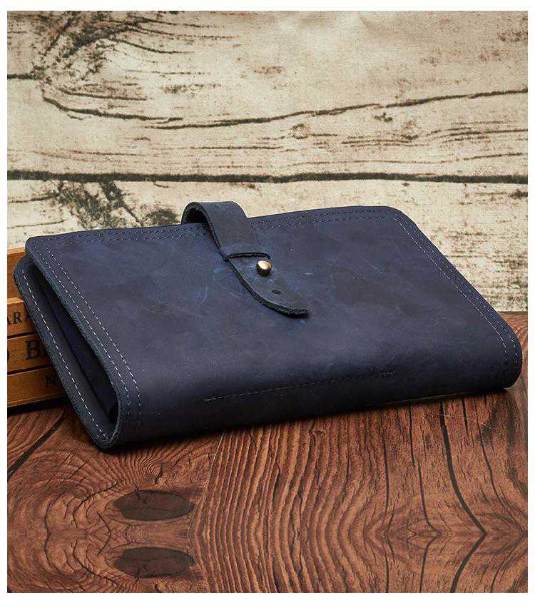 Vintage Bifold Leather Long Wallet for Men with Passport Slot