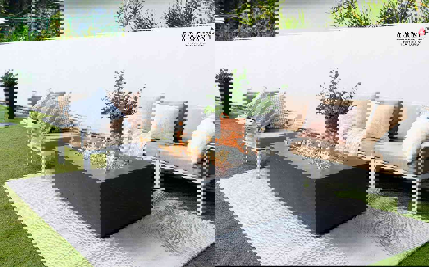 Elementi Rectangle Gas Fire Pit Wind Screen 40.4 x 15.2 x 7