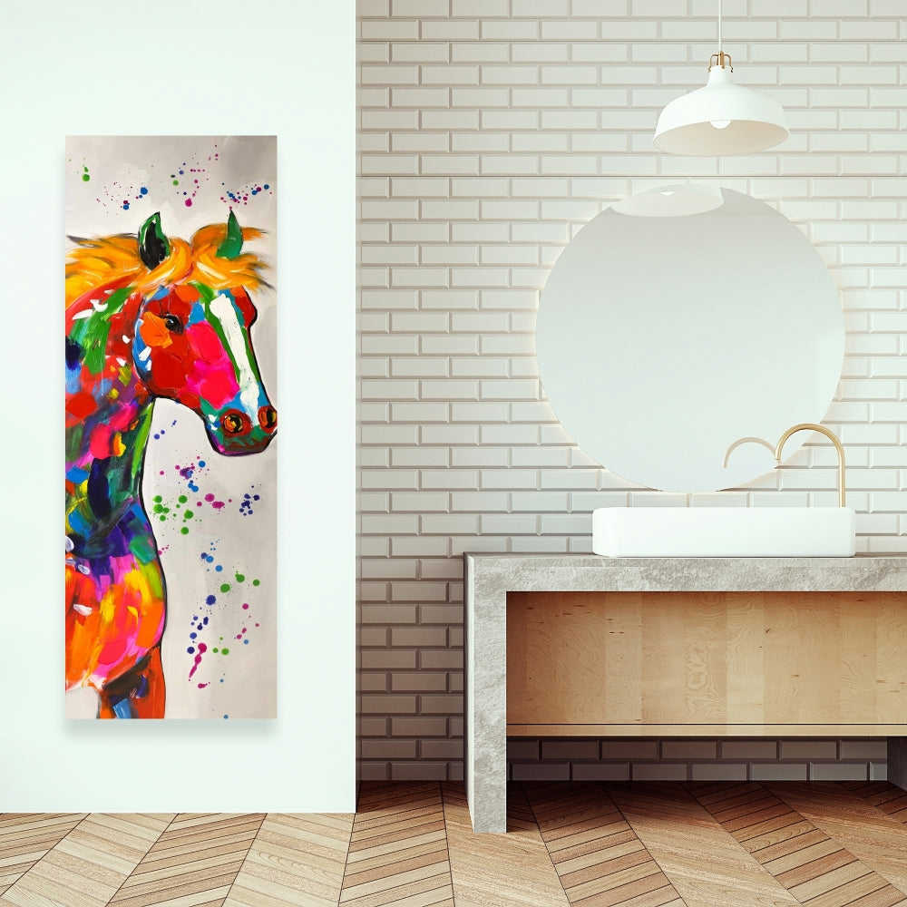 Abstract Colorful Horse With Paint Splash - Fine Art Gallery Wrapped Canvas 16x48
