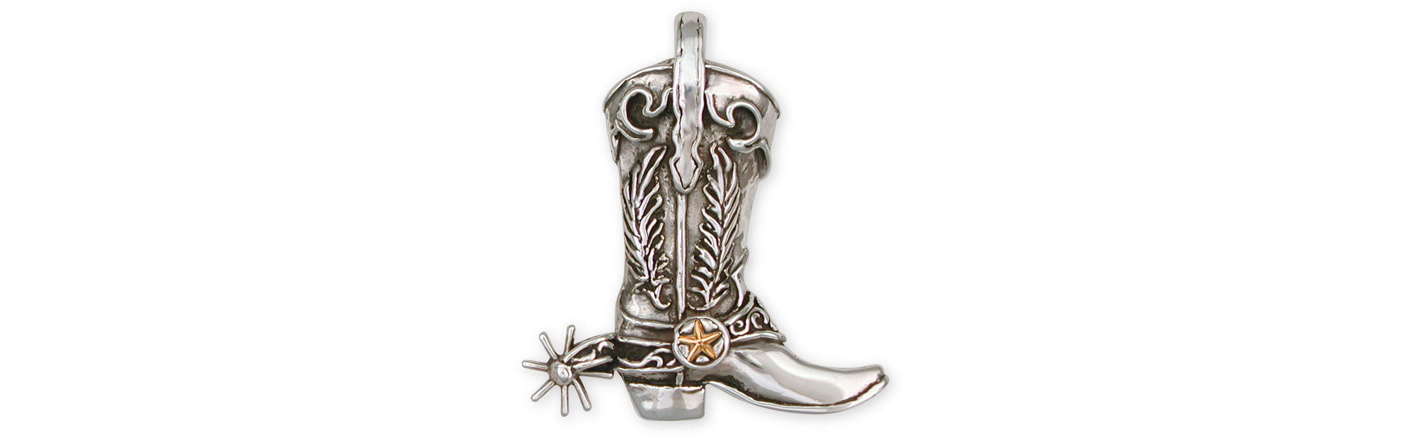 Handmade Sterling Silver Western Texas Boot Pendant with 14k Gold Star Accent