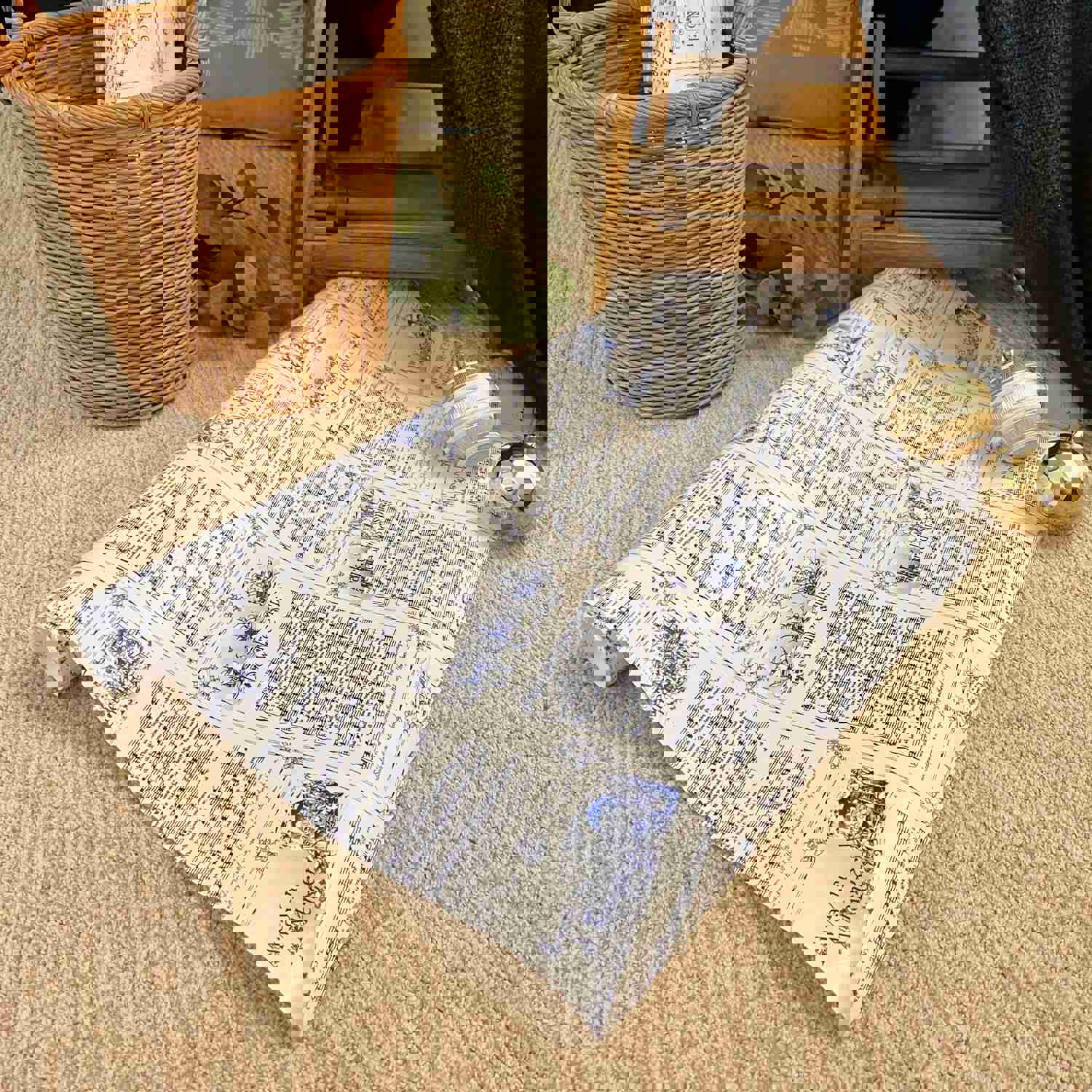 Christmas Carol Festive Wrapping Paper Rolls | Blue Vintage Holiday Music Sheets Gift Wraps