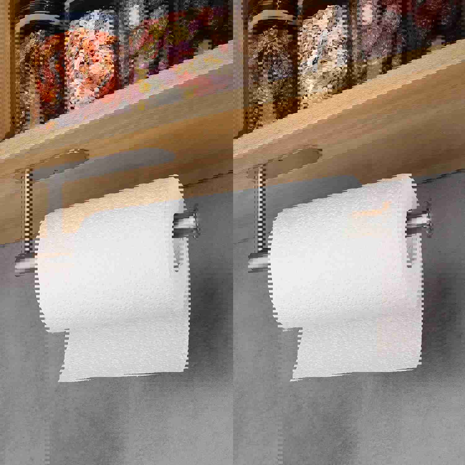 Stainless Steel Paper Towel Holder for Kitchen - Self-Adhesive Under Cabinet (Grey 2PC)