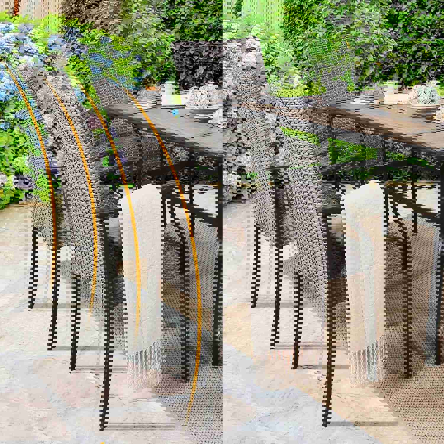 7 Piece Outdoor Dining Set with 6 Padded Chairs and 1 Rectangular Table