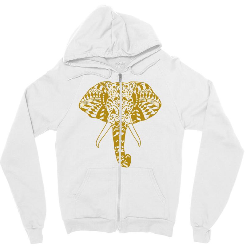Tribal Print Elephant Geometric Gold Animals Cool Zipper Hoodie