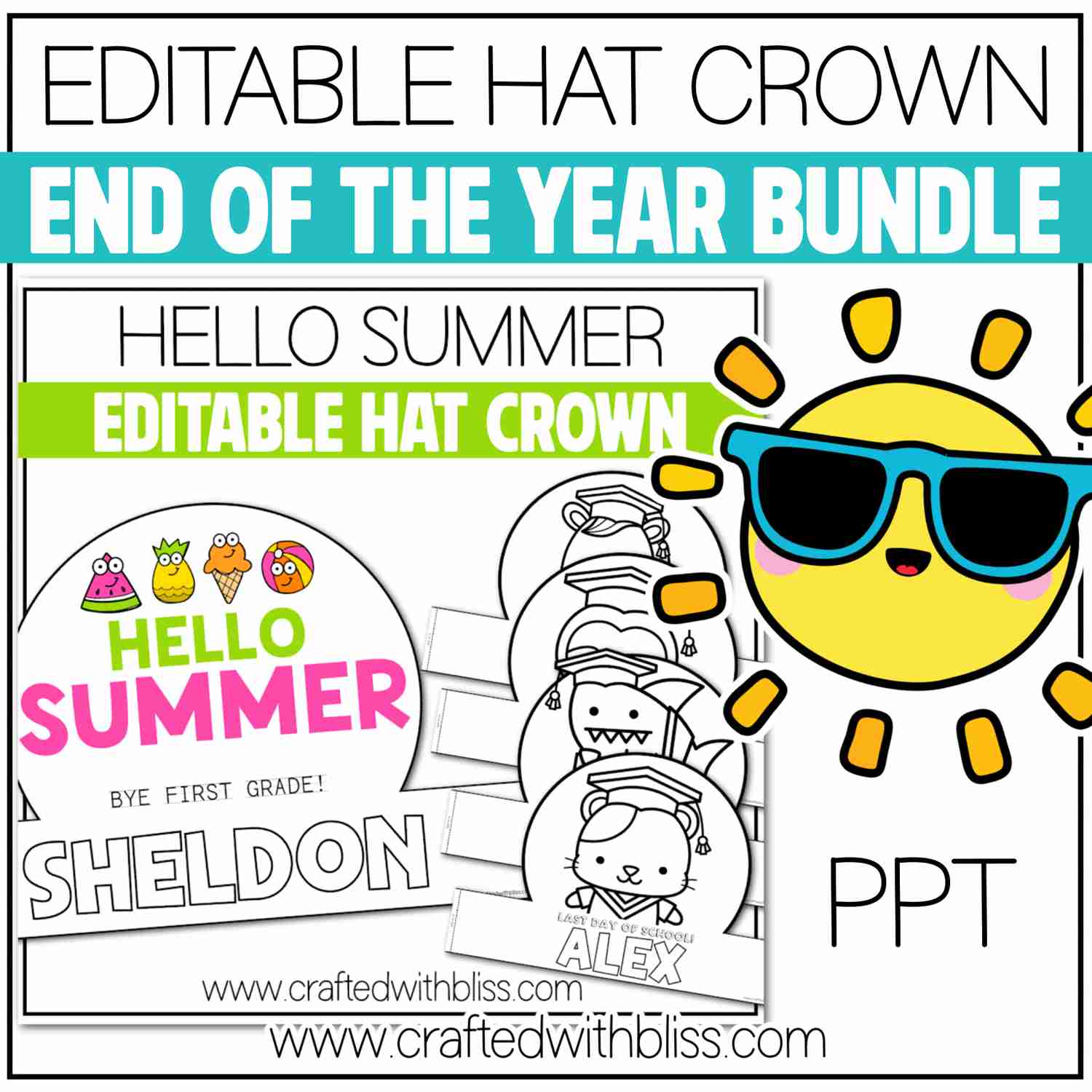 Editable Hat End of the Year and Summer Craft Crown Bundle for School Celebrations