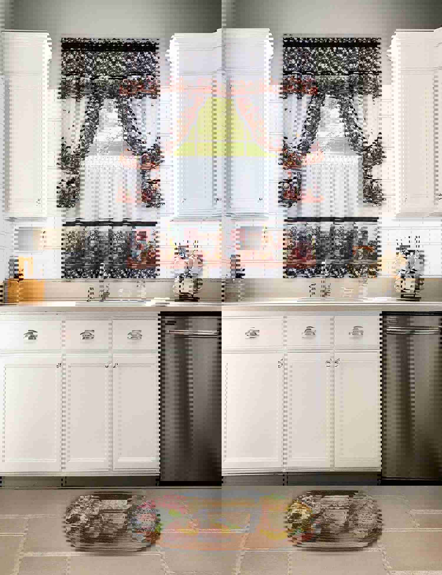 Mason Jars Tier & Swag Kitchen Curtain Cottage Set, 57x36 & 57x30 Inches