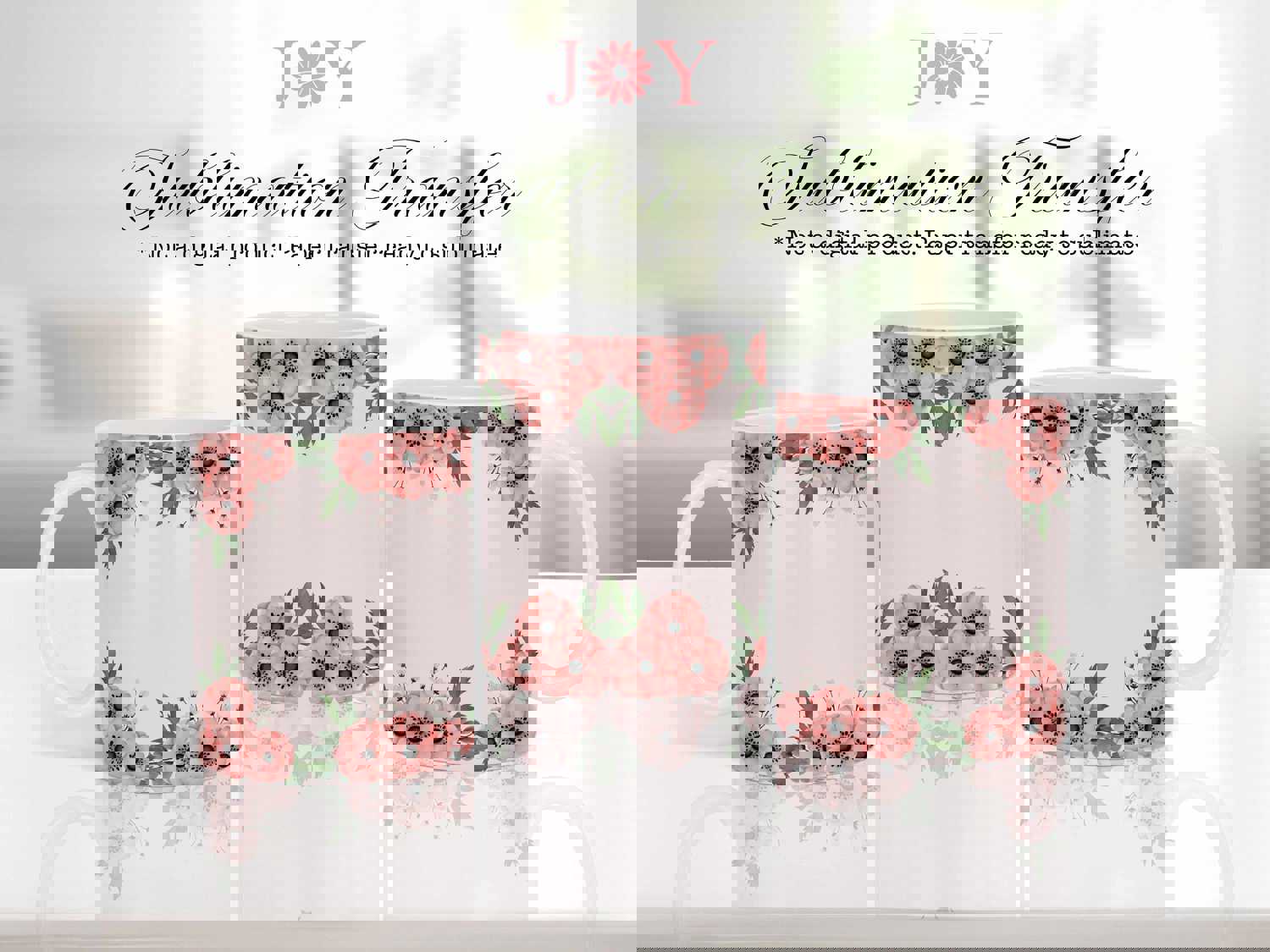 Personalizable Mug Sublimation Transfer - Flowers Frame Design for Cricut Mug Press