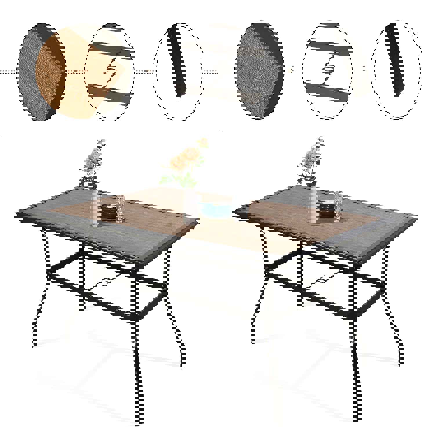 7 Piece Outdoor Dining Set with 6 Padded Chairs and 1 Rectangular Table