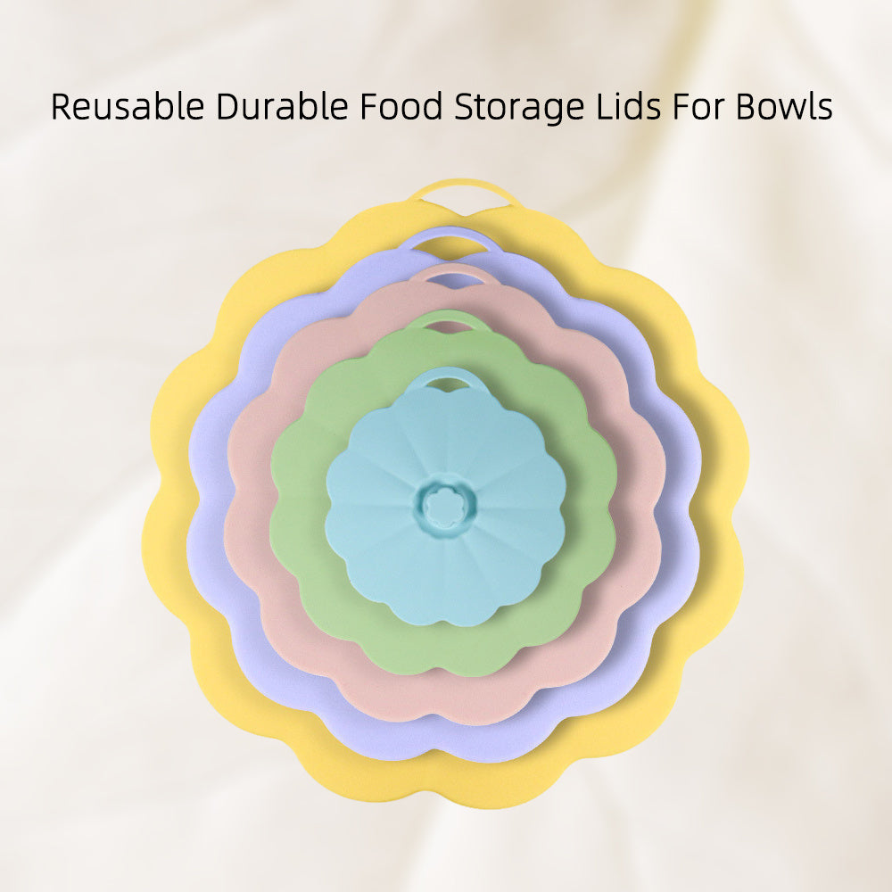 5pcs Reusable Silicone Food Storage Lids for Bowls, Dishwasher & Refrigerator Safe