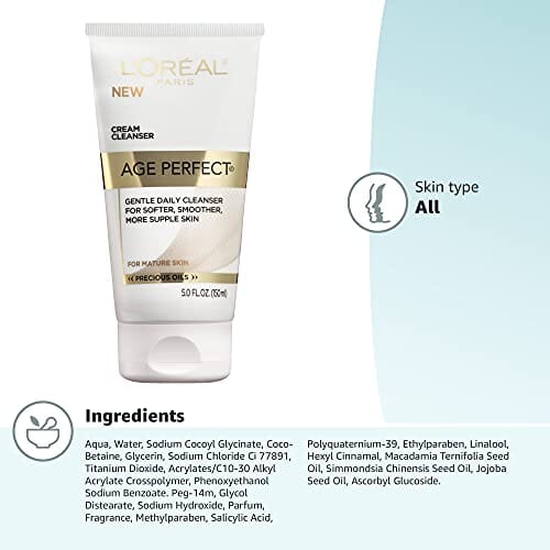L'Oreal Paris Age Perfect Cream Cleanser - Gentle Daily Face Wash & Makeup Remover for All Skin Types