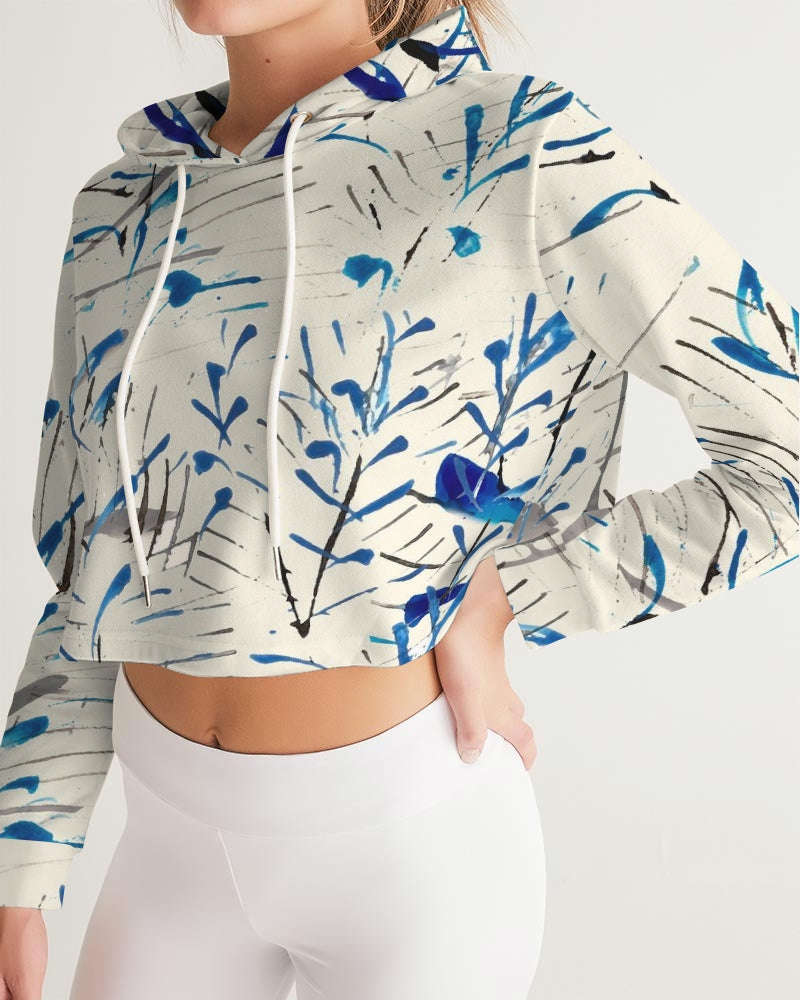 MOONLIGHT BRANCH Women's Cropped Hoodie - Abstract Print Oversized Fit