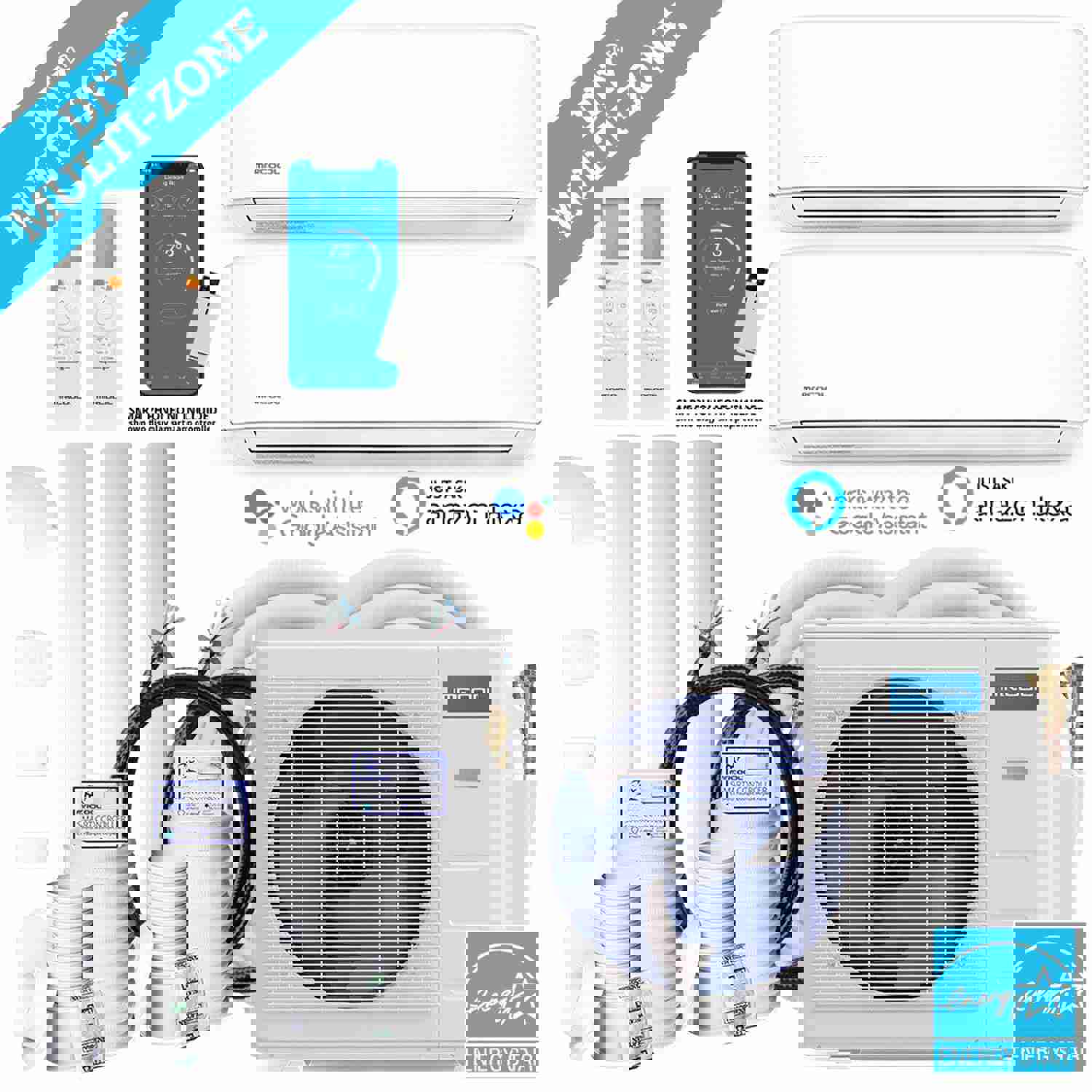 MRCOOL DIY 4th Gen 36K BTU 2-Zone Condenser with 12K+18K Handlers and Linesets Bundle