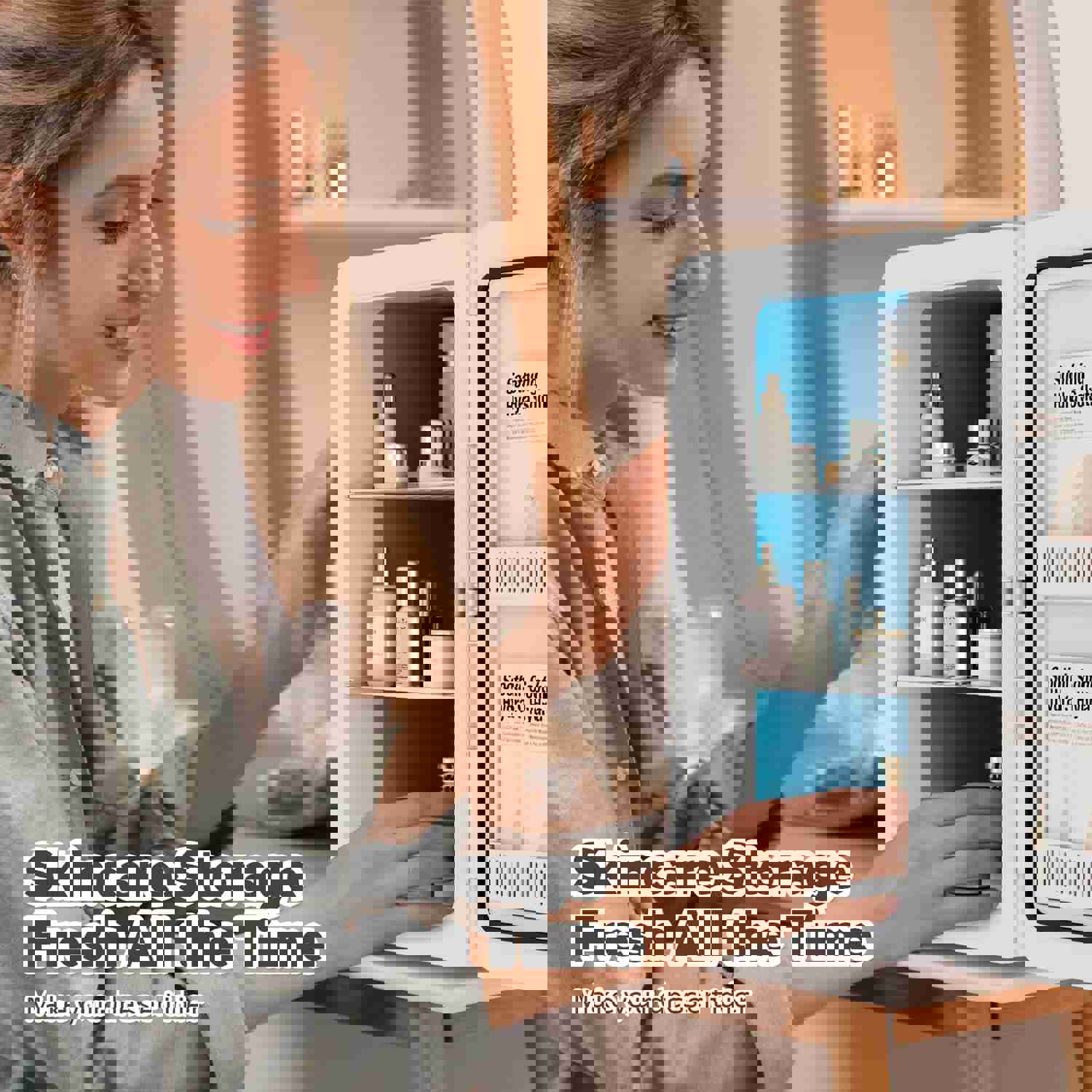 Kikihuose 22L/30Cans Mini Fridge for Bedroom, 12V DC Portable Cooler & Warmer, Small Beverage Refrigerator