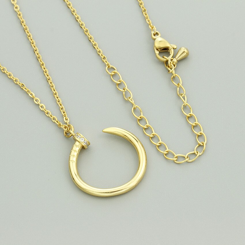 V Attract Punk Jewelry Unique CZ Nail Pendant Necklace for Women and Men - Stainless Steel Chain Choker Gold Filled