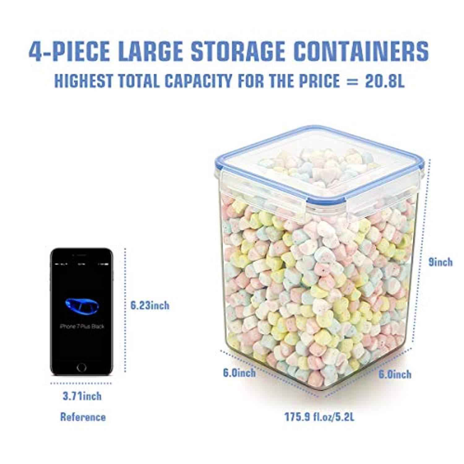 Deedro Airtight Plastic Large Food Storage Containers with Locking Lids, 4-Piece Set for Pantry Organization