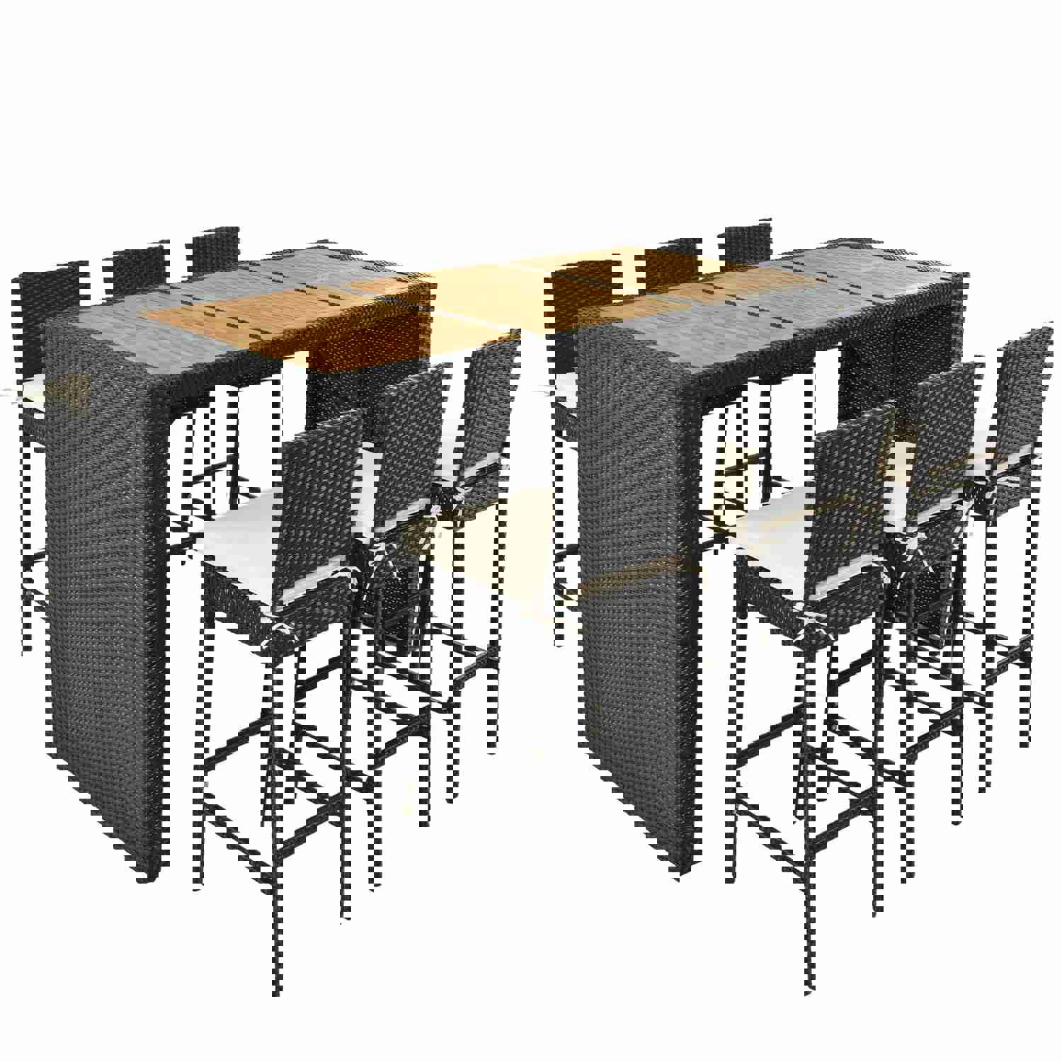 TOPMAX Outdoor Patio 7-Piece Rattan Dining Table Set with Wood Tabletop and 6 Chairs