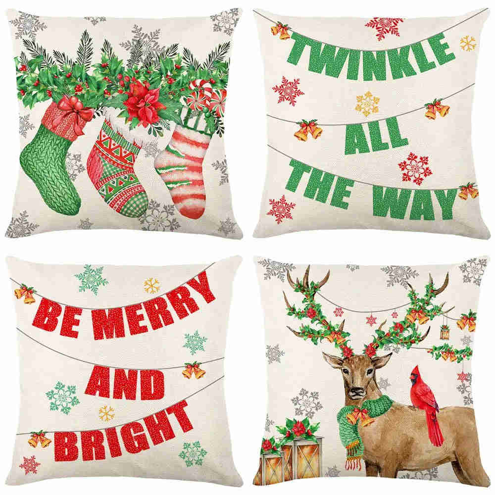 45cm Merry Christmas Cushion Cover Pillowcase 2023 Holiday Home Decor