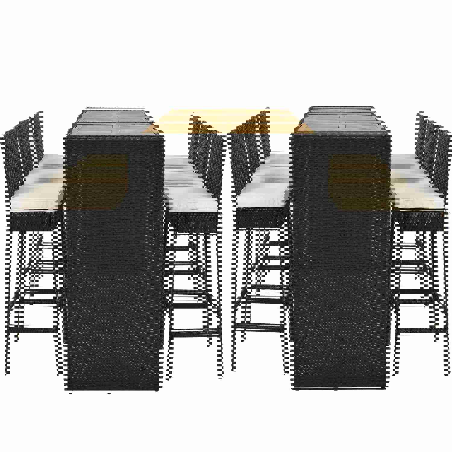 TOPMAX Outdoor Patio 7-Piece Rattan Dining Table Set with Wood Tabletop and 6 Chairs