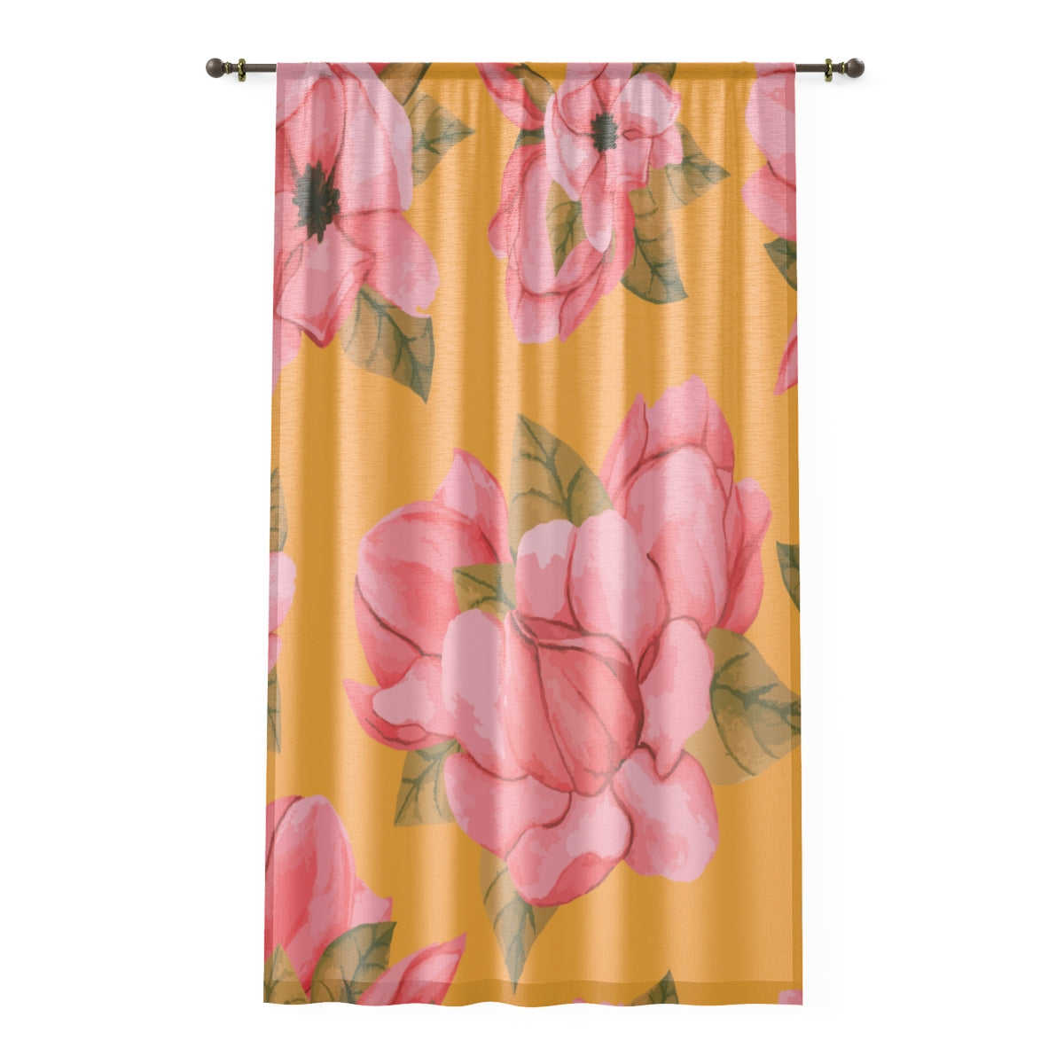 PINK MAGNOLIAS & YELLOW - SHEER Window Curtain