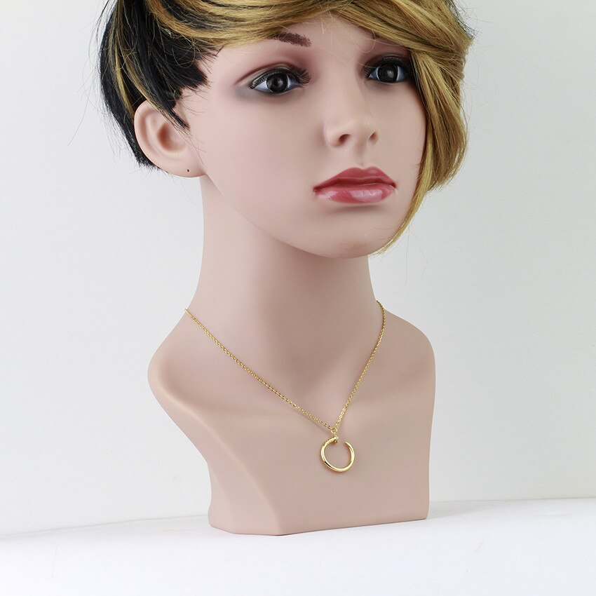 V Attract Punk Jewelry Unique CZ Nail Pendant Necklace for Women and Men - Stainless Steel Chain Choker Gold Filled