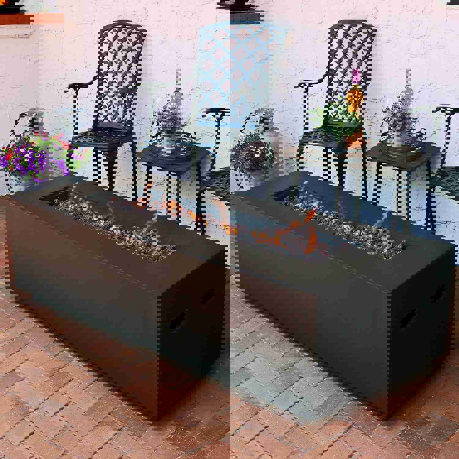 Sunnydaze 56-Inch Brown Modern Rectangular Liquid Propane Gas Fire Pit Coffee Table with Lava Rocks