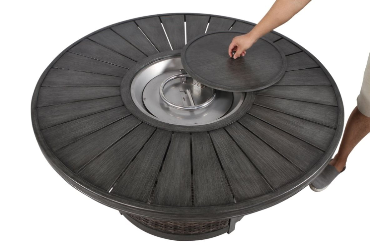 ZUN Living Source International 52" Round Propane Fire Pit Table - Espresso Finish
