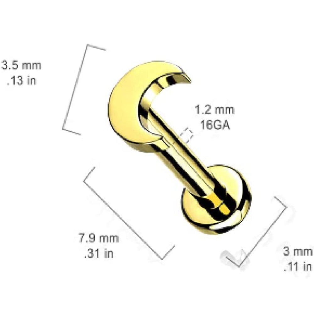 Internally Threaded Flat Crescent Moon Top Flat Back Stud - F-136 G23 Implant Grade Solid Titanium