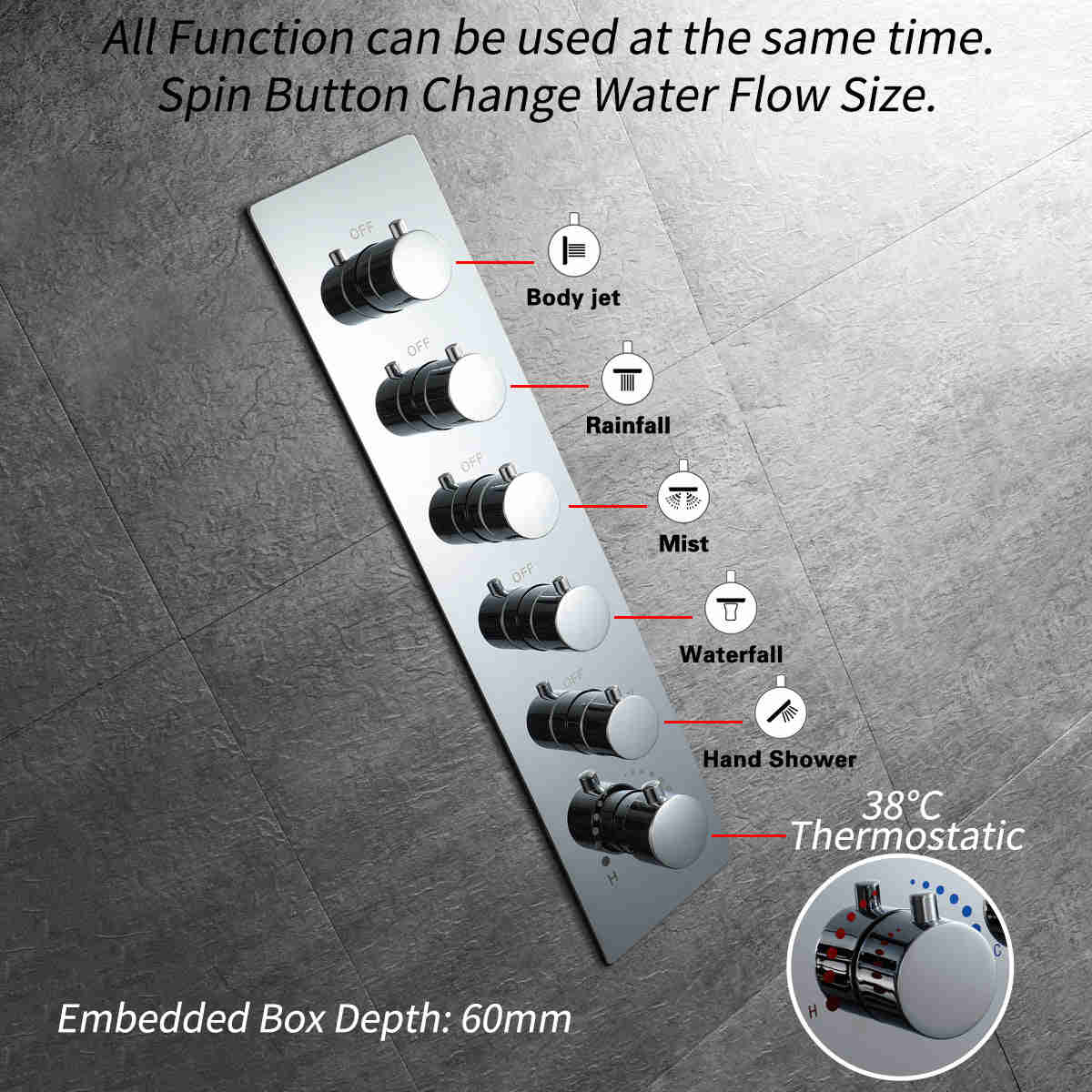 ALASKA 32 Chrome Luxury Complete LED Music Shower Set with Rainfall, Waterfall, Mist Spray & 6 Body Jets