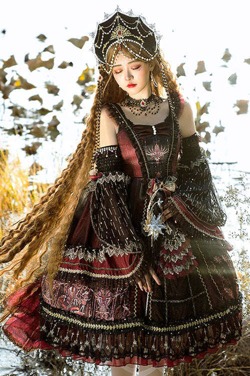 Vintage Hanayome Eye of Red Heart Bowknot Multi-Layer Ruffled Classic Lolita JSK Dress