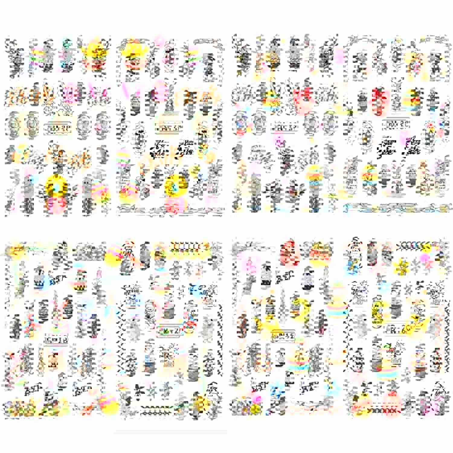 12 Sheet Easter Nail Art Stickers - Bunny Eggs Nail Decals for Women and Girls