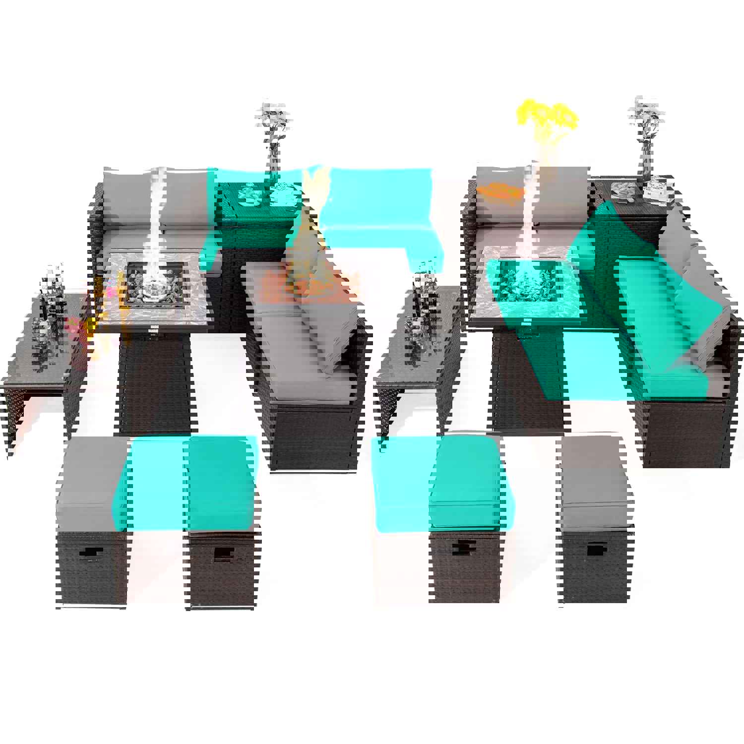 Tangkula 9-Piece Outdoor Patio Furniture Set with 35-Inch Propane Fire Pit Table