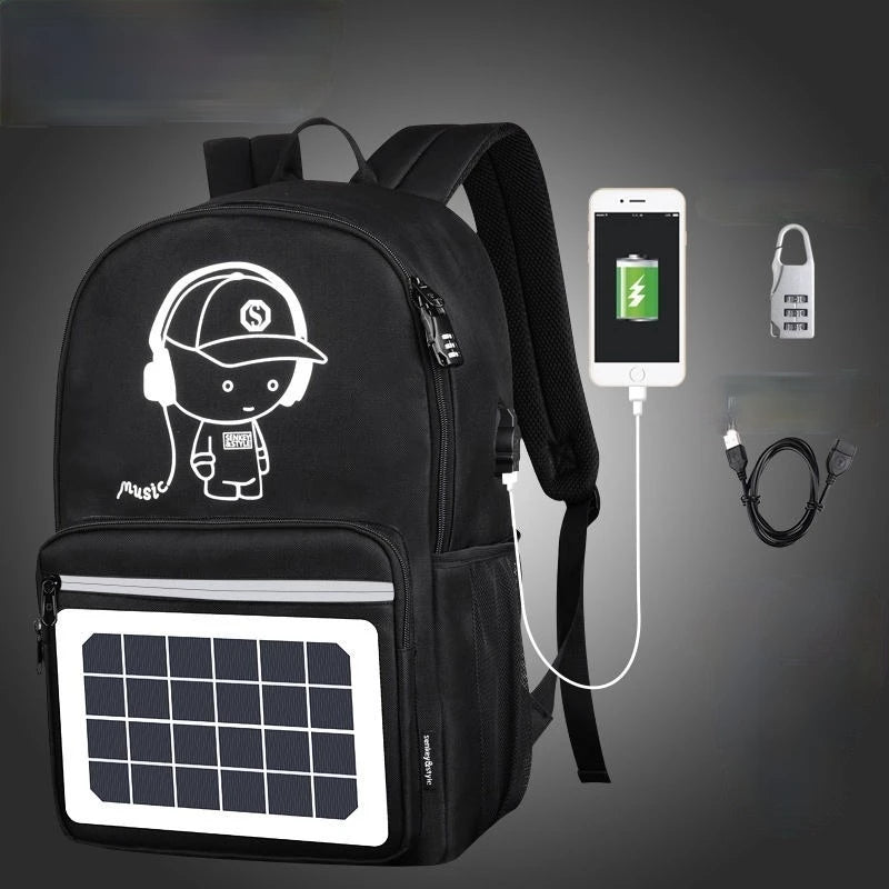 Solar Powered Charging Backpack - Waterproof Oxford Large School Backpack for Teenagers