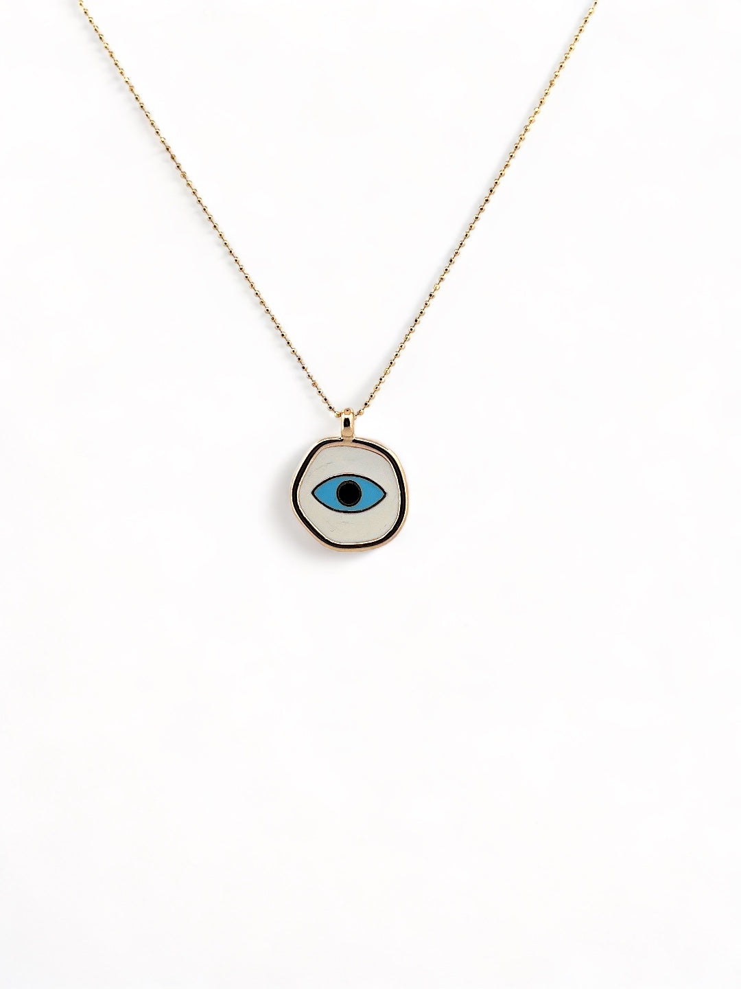 Evil Eye Pendant Necklace - Handmade Enamel with 14k Gold Plated Chain