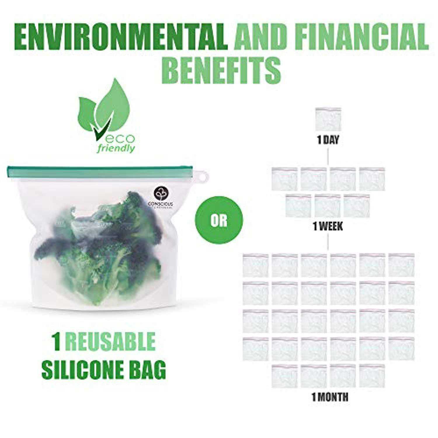 Eco-Friendly Reusable Silicone Food Storage Bags Set - Large & Small Sizes, Airtight Seal