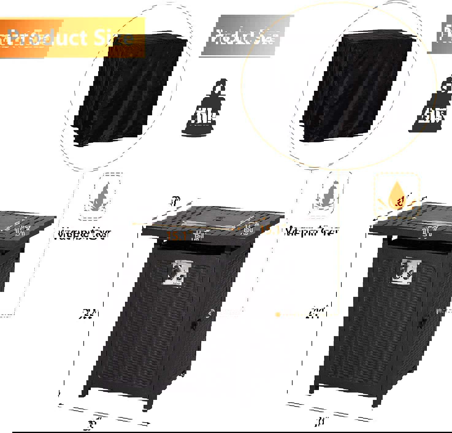 30 Inch Outdoor Propane Gas Fire Pit Table with Cover and Auto-Ignition