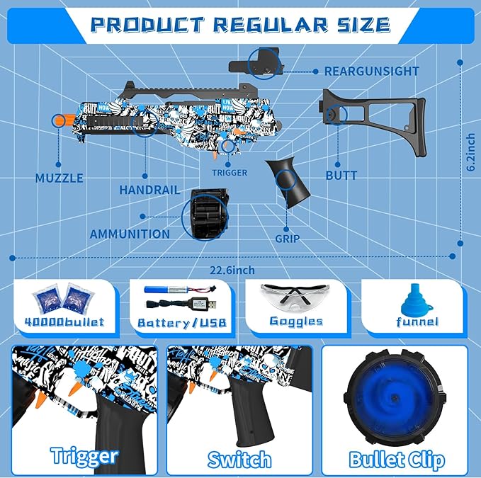 JIFTOK Electric Gel Ball Blaster with 40000+ Gel Balls and Goggles for Outdoor Shooting Games
