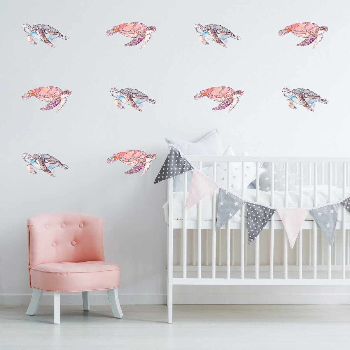 Watercolor Turtles Wall Decals - Set of 10 Unique Sea Turtle Designs