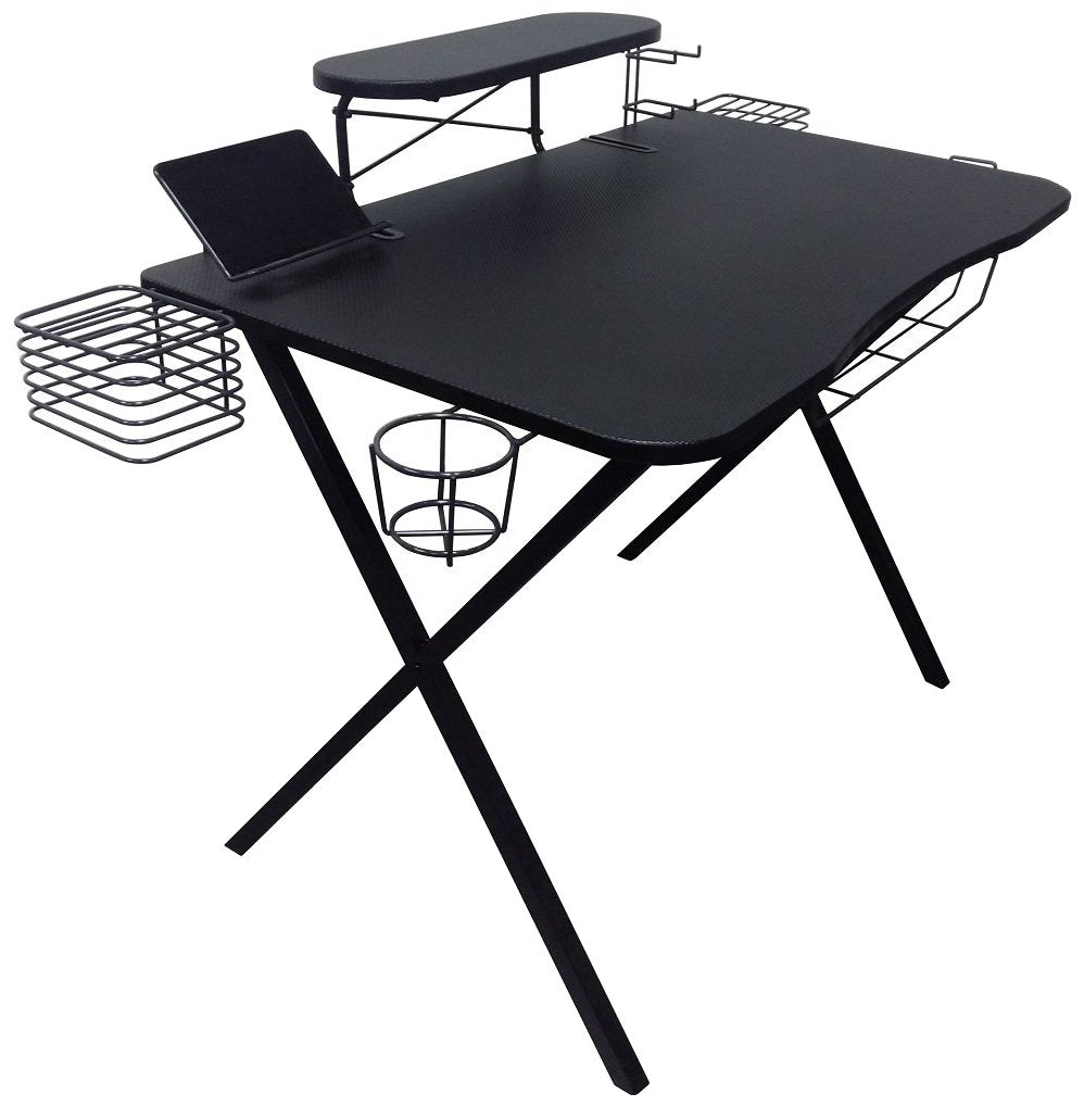 Atlantic Desk Pro Curved-Front Gaming Desk with Enhanced Storage, 41x23.5, Black