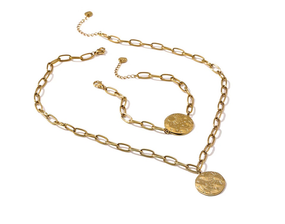 Celeste Sun Moon & Stars Bracelet and Necklace Set
