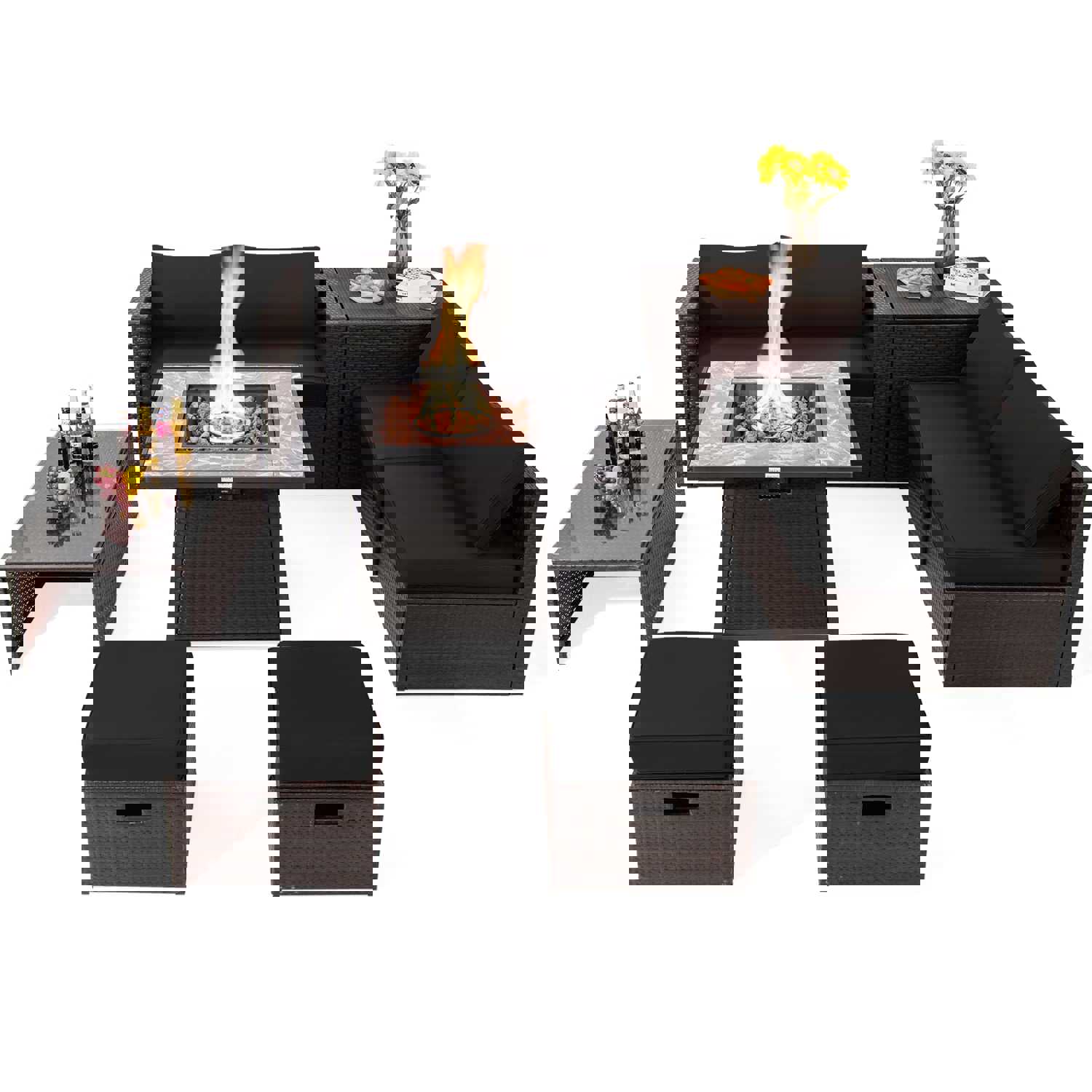 Tangkula 9-Piece Outdoor Patio Furniture Set with 35-Inch Propane Fire Pit Table