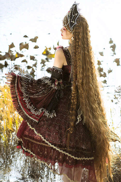 Vintage Hanayome Eye of Red Heart Bowknot Multi-Layer Ruffled Classic Lolita JSK Dress