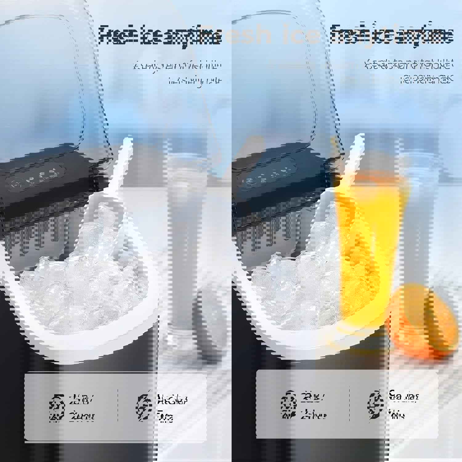 AGLUCKY Portable Ice Maker Machine, 26Lbs/24H, 9 Bullet Ice in 6 Mins, Self-Cleaning with Ice Scoop & Basket (Black)