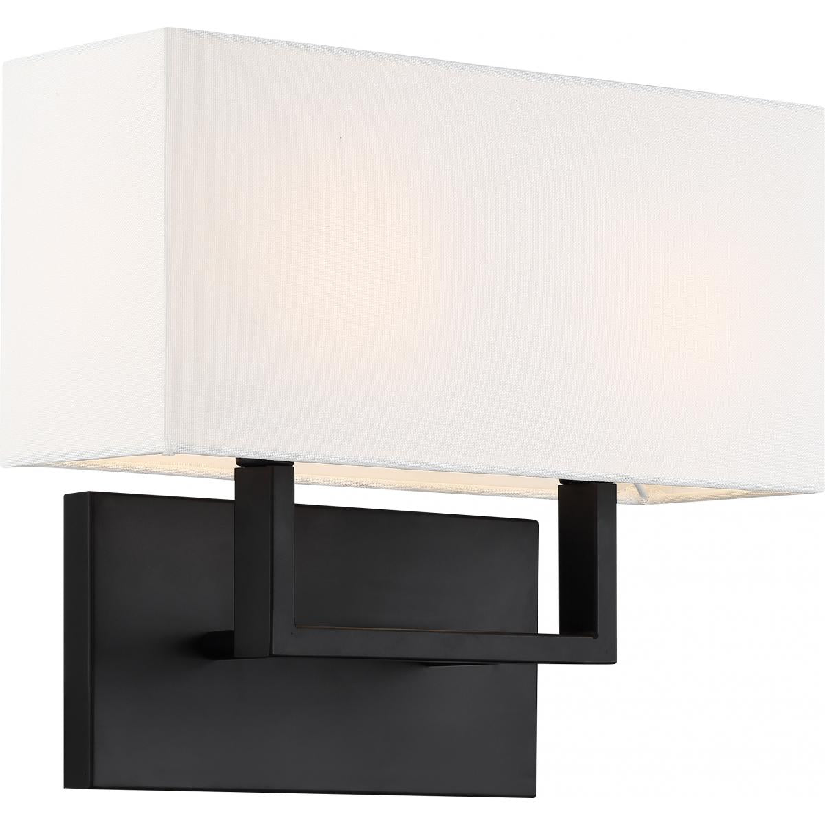 Tribeca 2 Light Vanity with White Linen Shade - Aged Bronze Finish