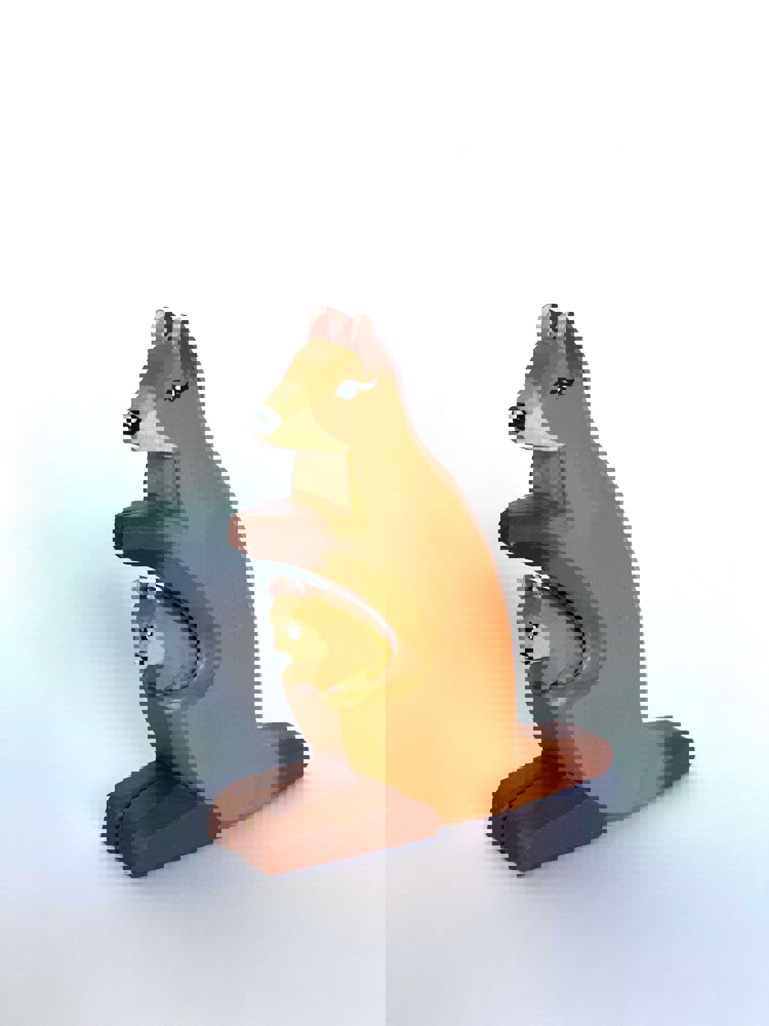 Hand-Carved Wooden Kangaroo Toy with Baby