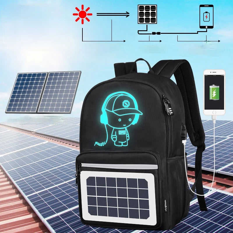 Solar Powered Charging Backpack - Waterproof Oxford Large School Backpack for Teenagers