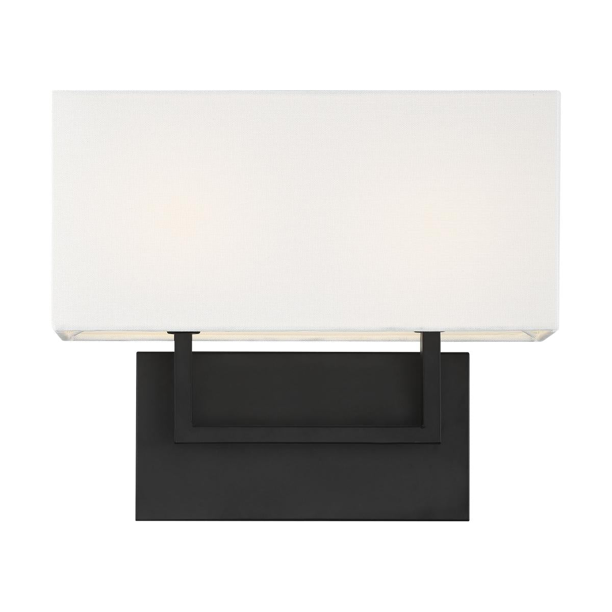 Tribeca 2 Light Vanity with White Linen Shade - Aged Bronze Finish