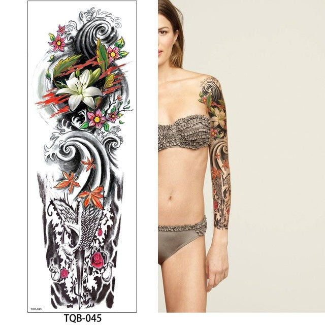1 Pc Large Arm Temporary Tattoo Sticker - Colorful Fake Tattoo Sleeve for Men and Women